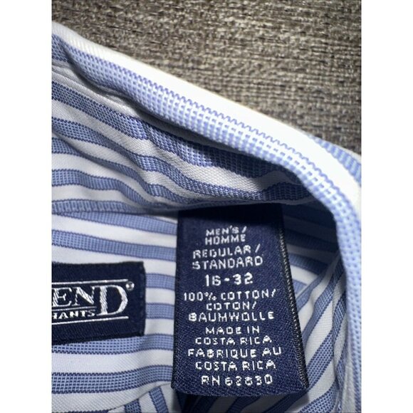 Lands End Blue and White Stripped Long Sleeve Men’s Shirt - Picture 2 of 4
